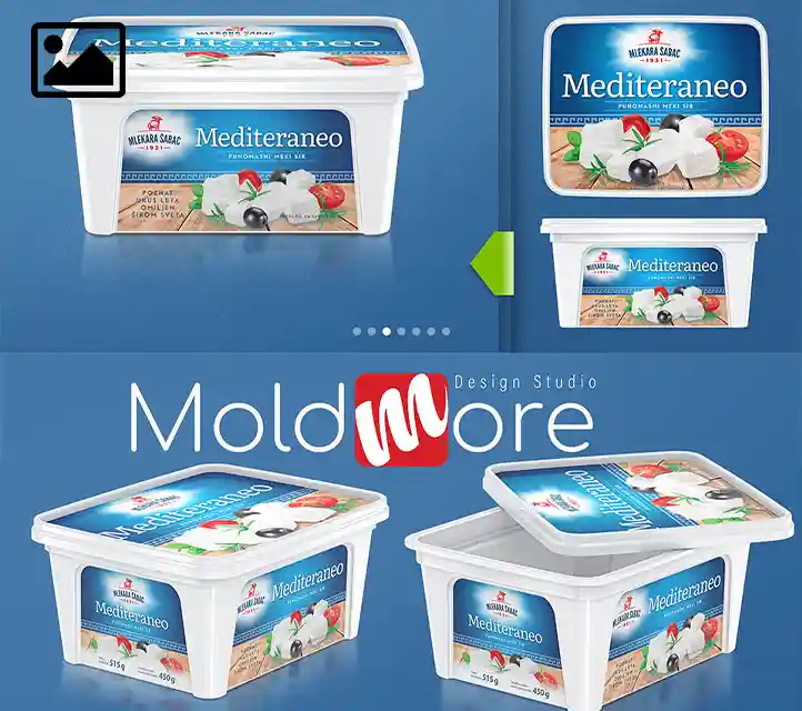 Plastik peynir ambalajı kapları, tasarım, kalıp üretimi ve lojistik optimizasyonunu sergileyen; MoldMore ve Plastmore'a ait kapsamlı bir 3D render portföyü ve teknik sunum vitrini.