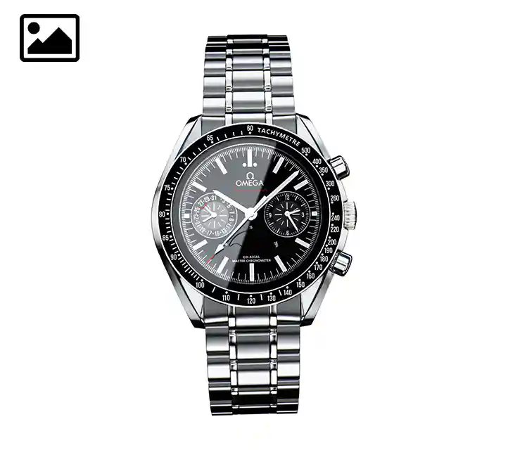 Paslanmaz çelik bilezik, takimetre bezeli ve ince işlenmiş kadran detaylarına sahip bir Omega Speedmaster kronograf saatinin yüksek kaliteli 3D görselleştirmesi.