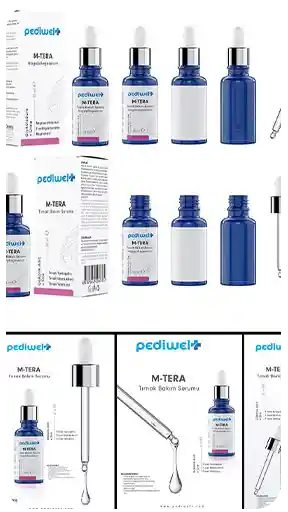 Pediwel M-TERA Nail Care Serum Packaging and Catalog 3D Render Medikal ve dermo-kozmetik sektorune yonelik, Pediwel markasi icin hazirlanmis