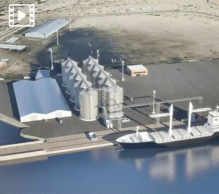 Port de Tadjourah 3D Animation Cibuti'nin stratejik ticaret noktalarından biri olan Tadjourah Limanı'nda geliştirilmesi planlanan büyük ölçekli tahıl ve un işleme tesisinin genel mimari organizasyonunu ve lojistik altyapısını görselleştirmektedir.