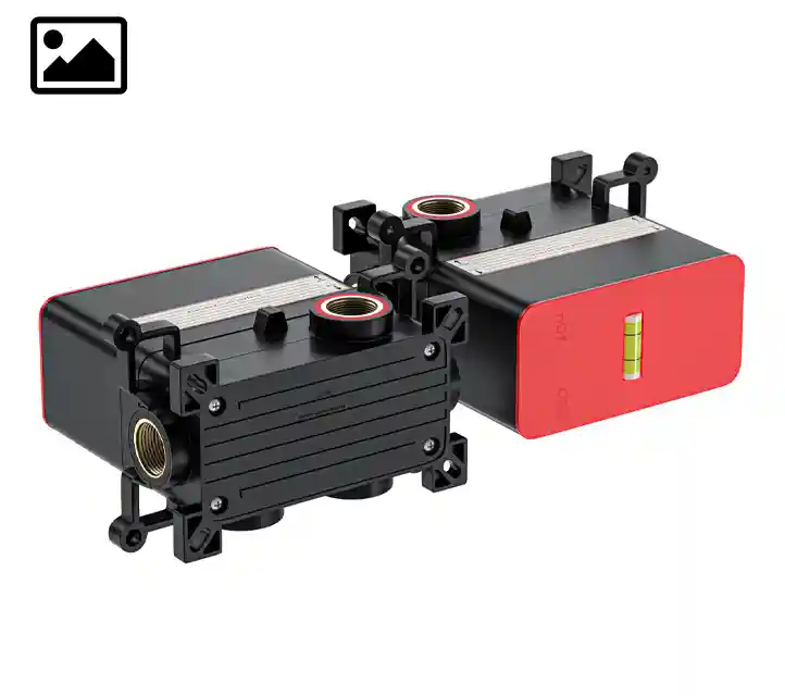 Valtemo gizli tip ankastre duş bataryası gövdesinin; parçaların ayrılmış görünümü (exploded view) ve su akış mekanizmasını gösteren, yüksek kaliteli 3D görselleştirmesi ve teknik animasyonlu detaylı sunumu.